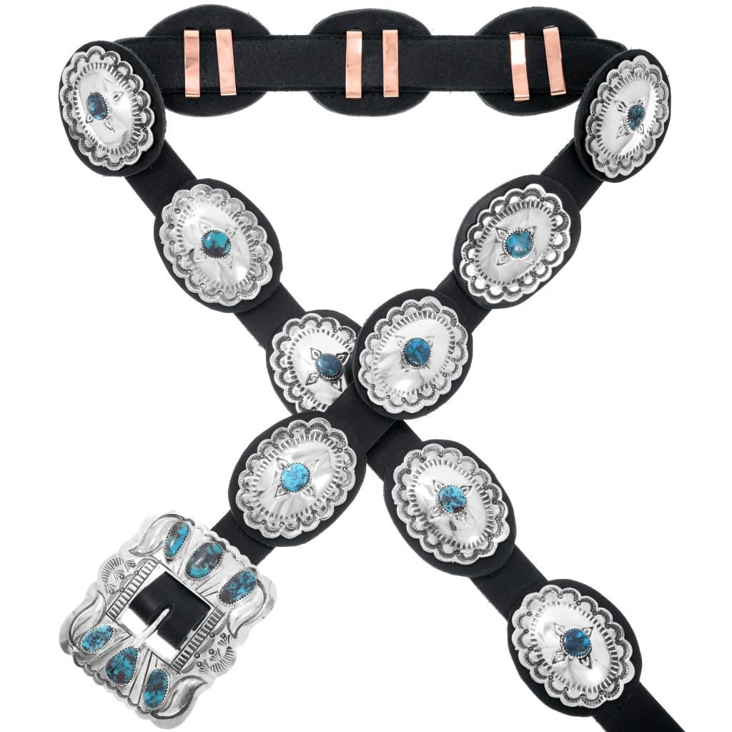 Turquoise Hammered Silver Concho Belt Western Waist