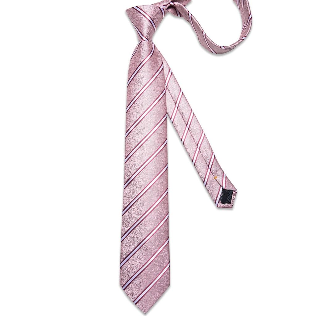 Men Pink Solid Necktie Set with Pocket Square Cufflinks