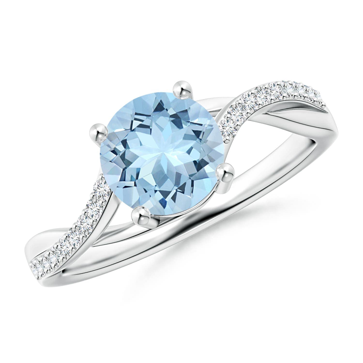 14K Gold Aquamarine Twisted Split Shank Ring