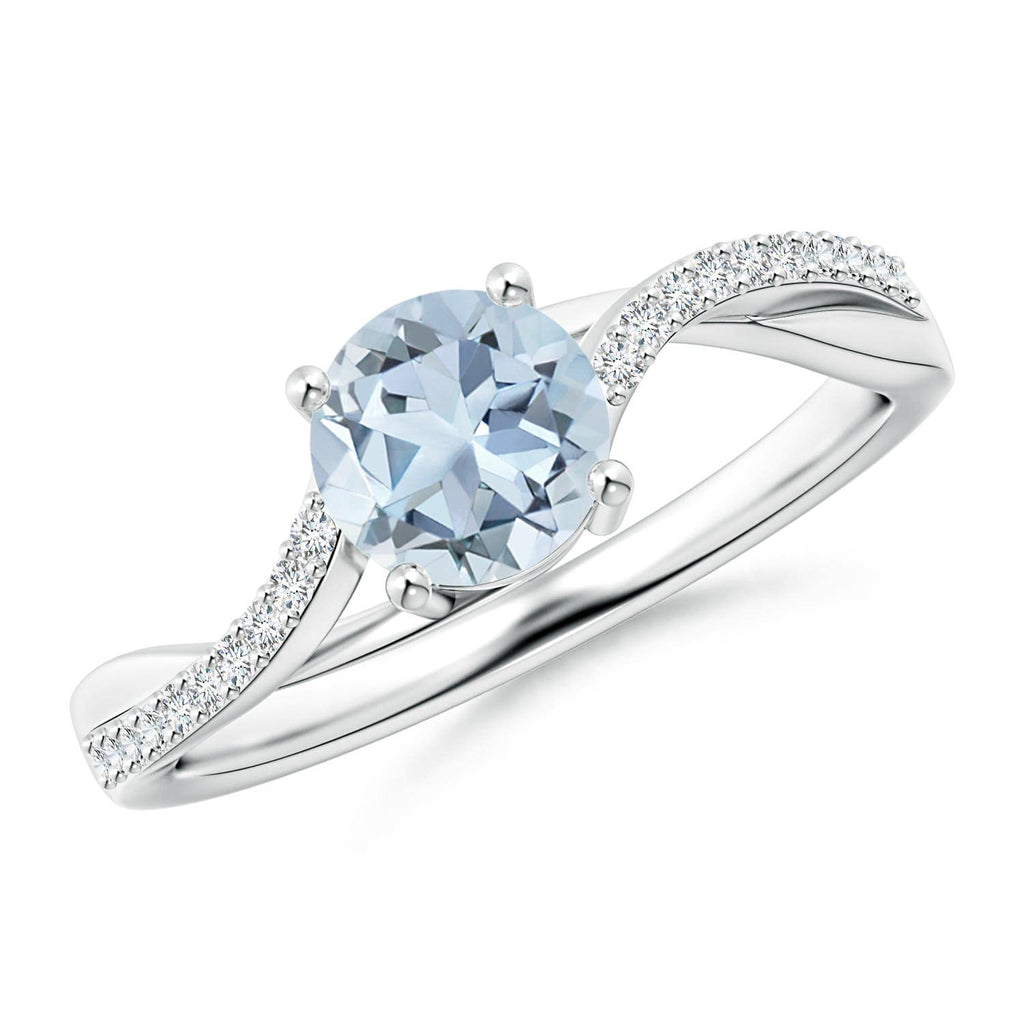 14K Gold Aquamarine Twisted Split Shank Ring