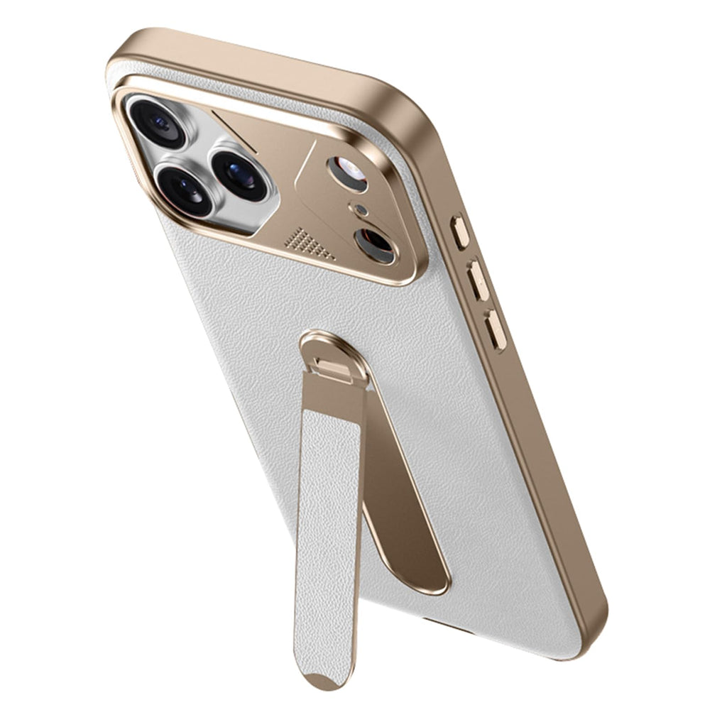 Slim Leather Plating iPhone 17 Case Adjustable Stand Lens Protection Shockproof Cover