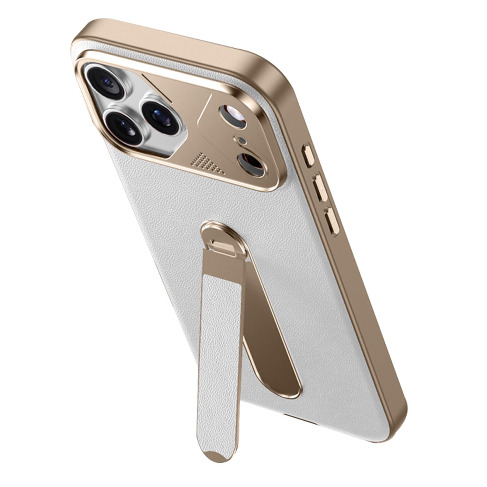 Slim Leather Plating iPhone 17 Case Adjustable Stand Lens Protection Shockproof Cover