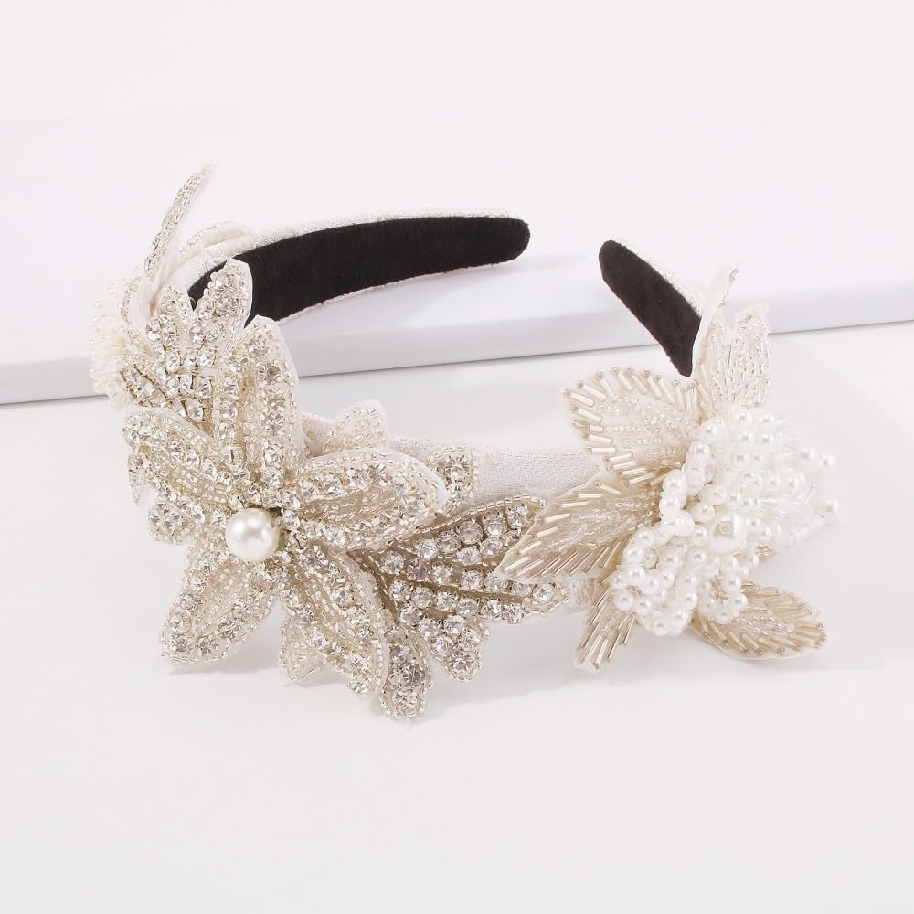 Floral Beaded Fringe Headband Handmade Rice Bead Hair Accessory
