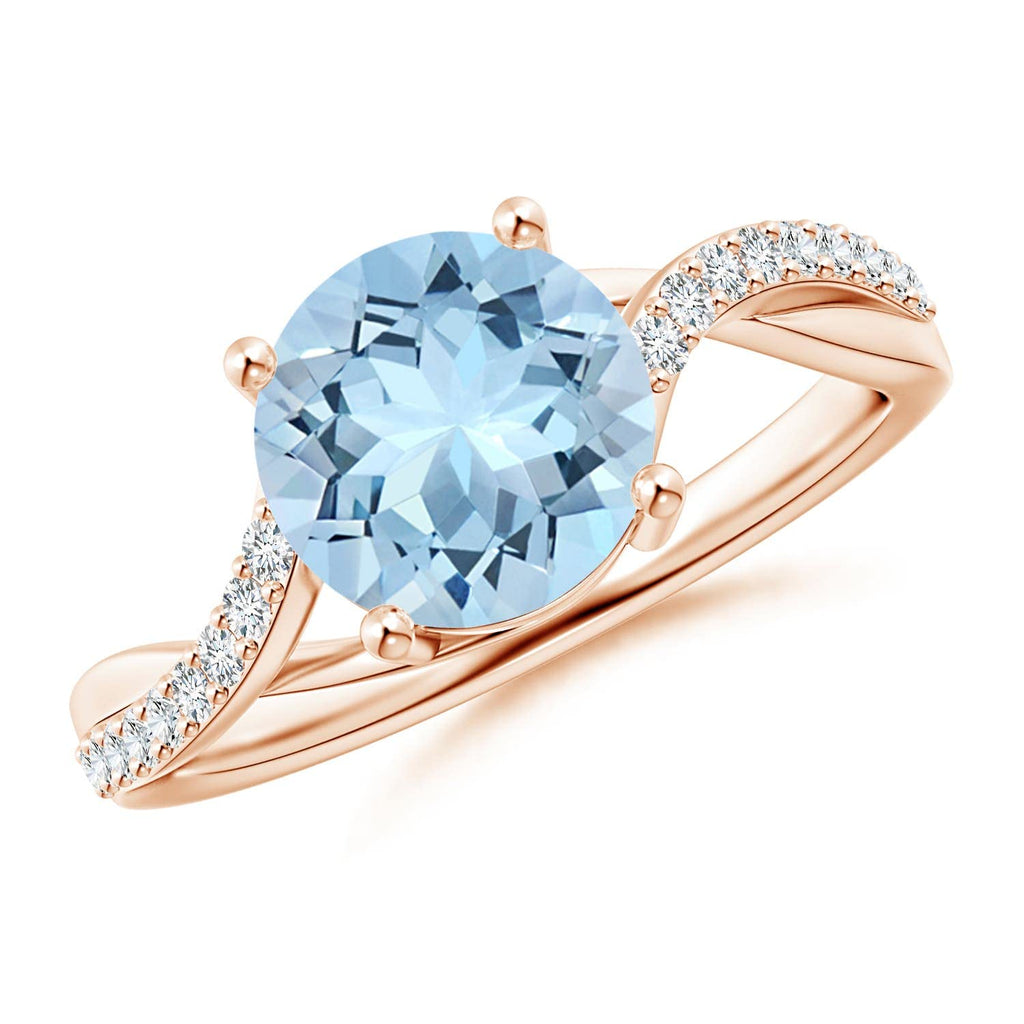 14K Gold Aquamarine Twisted Split Shank Ring