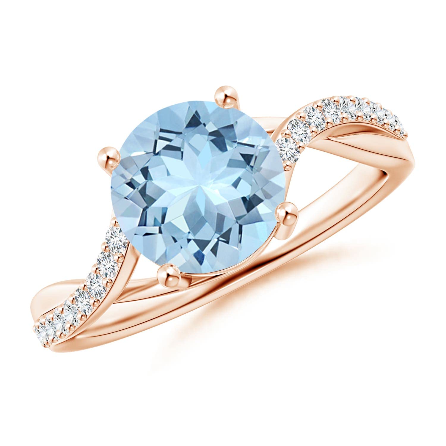 14K Gold Aquamarine Twisted Split Shank Ring