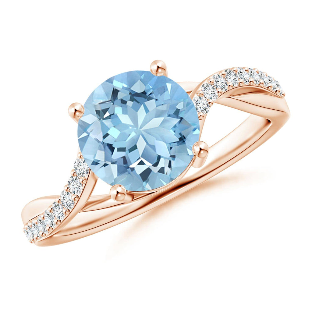 14K Gold Aquamarine Twisted Split Shank Ring