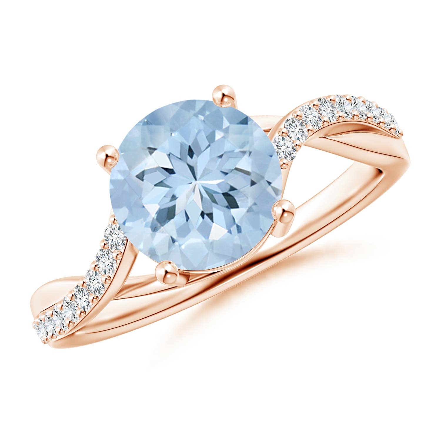 14K Gold Aquamarine Twisted Split Shank Ring