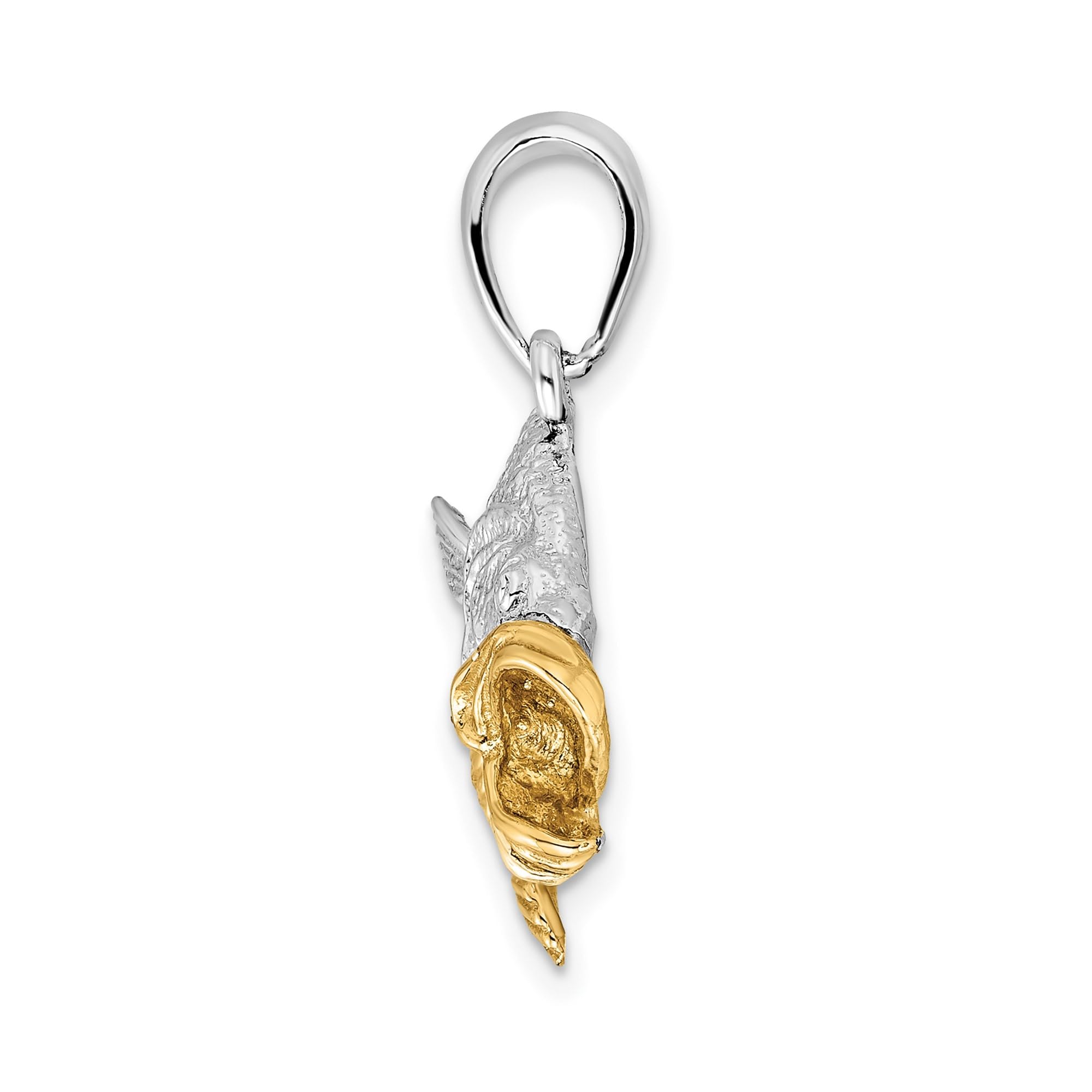 Two Tone Silver 14K Gold Bass Pendant Necklace Fish Charm Angler Jewelry