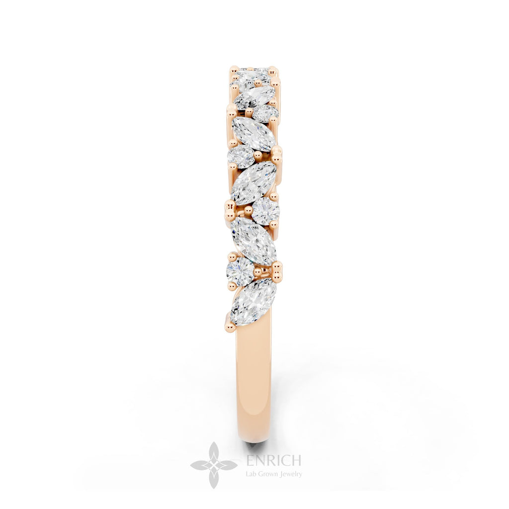14K Gold Round Marquise Diamond Half Eternity Band