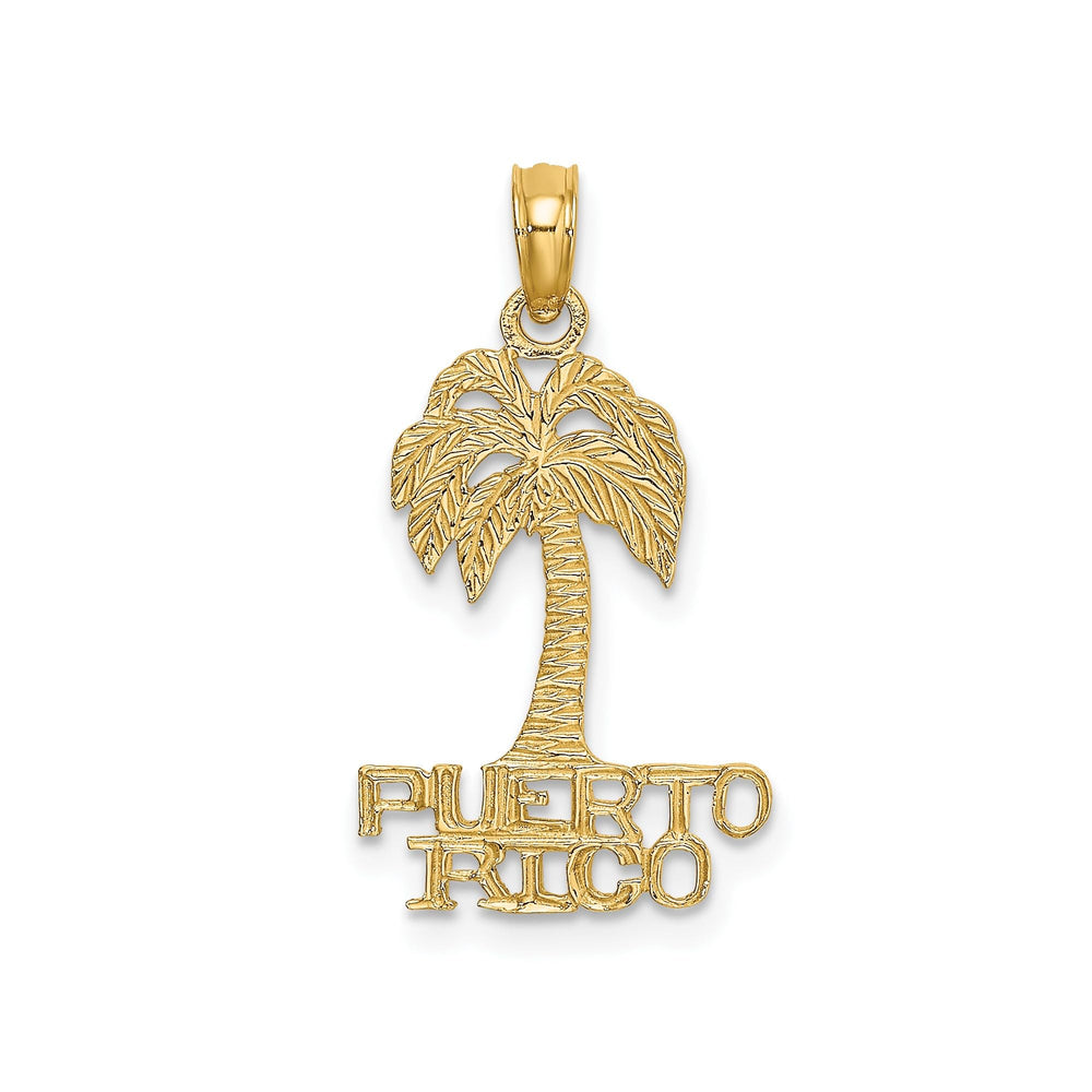 14K Yellow Gold Palm Tree Pendant Necklace Tropical Island Pride Jewelry