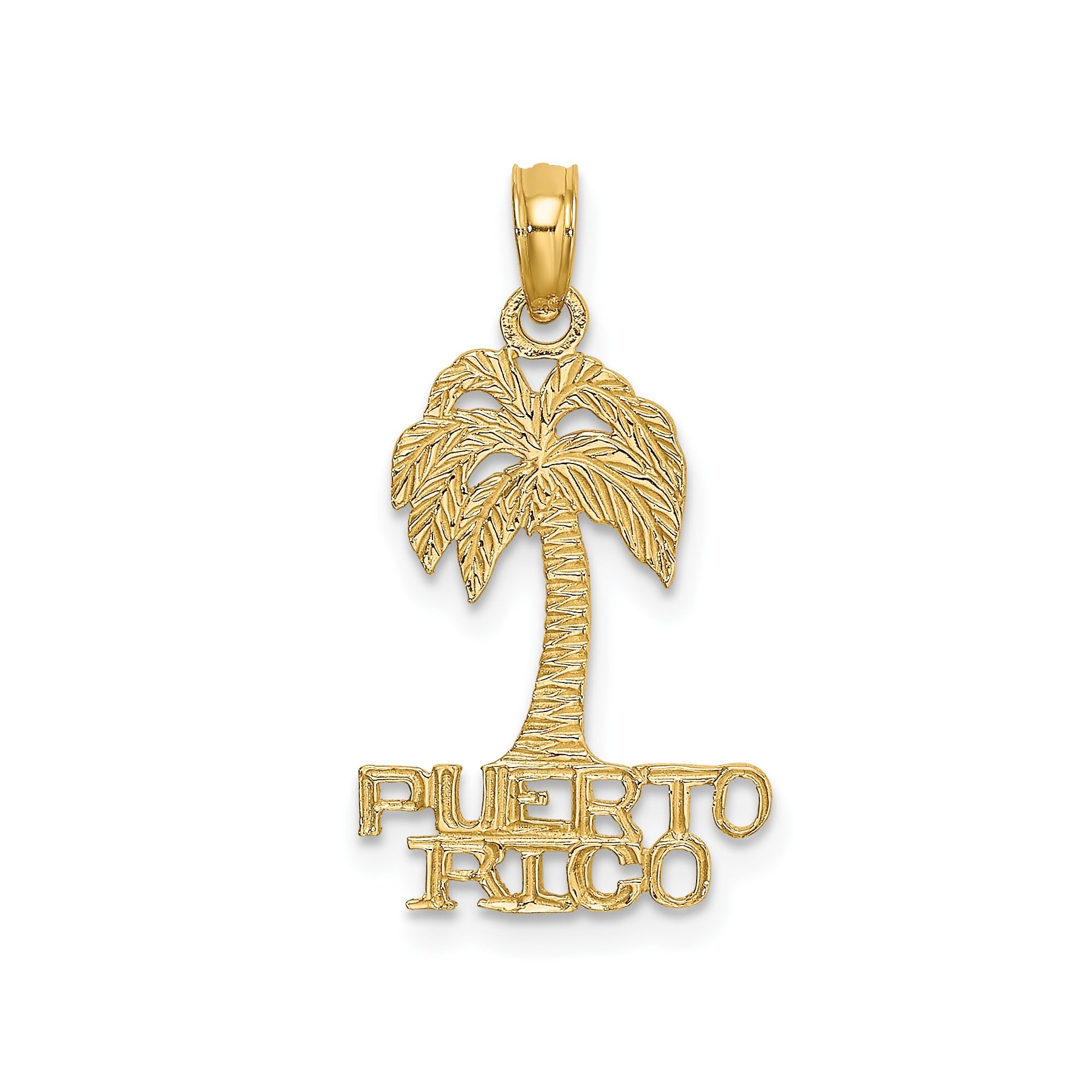 14K Yellow Gold Palm Tree Pendant Necklace Tropical Island Pride Jewelry