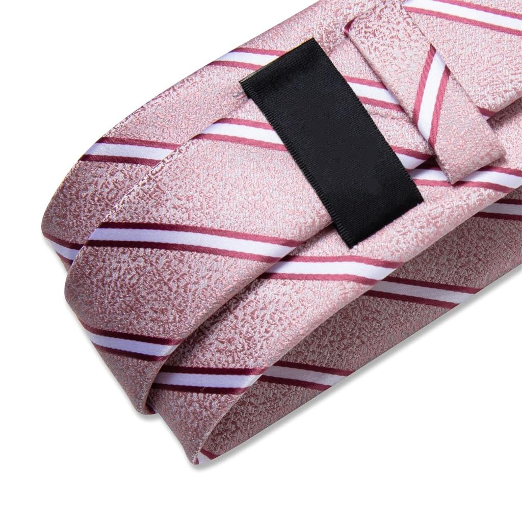Men Pink Solid Necktie Set with Pocket Square Cufflinks