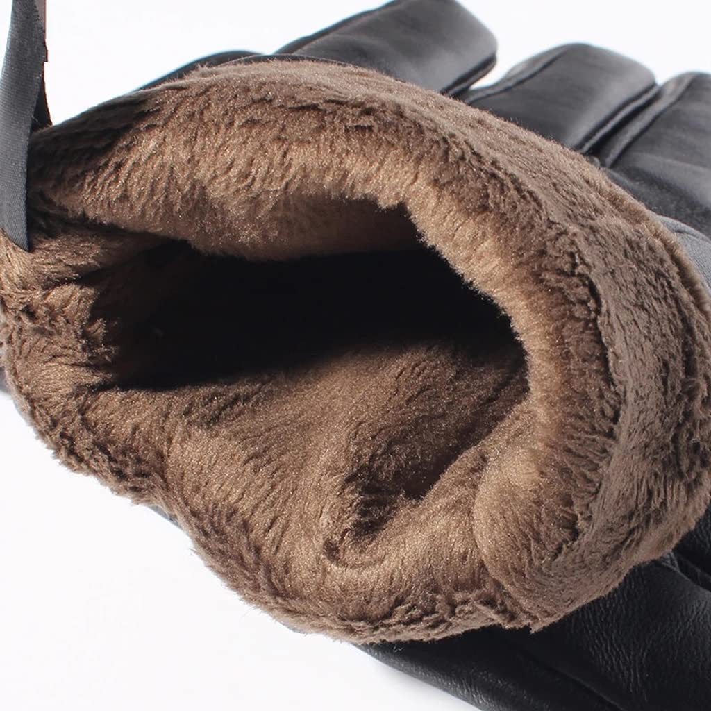 Men Winter Leather Touchscreen Fleece Lined Driving Gloves