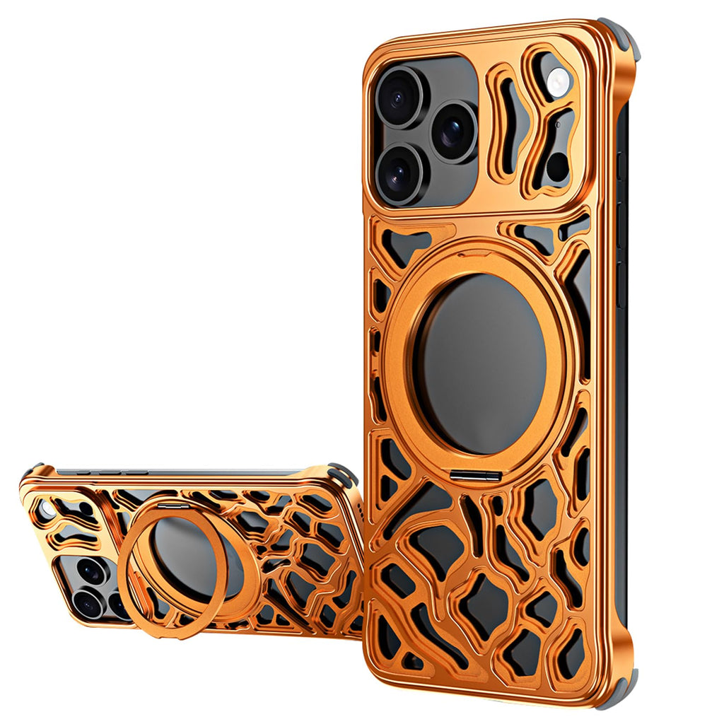 Metal iPhone 17 Case Aluminum Heat Dissipation Magnetic Ring Shockproof Cover