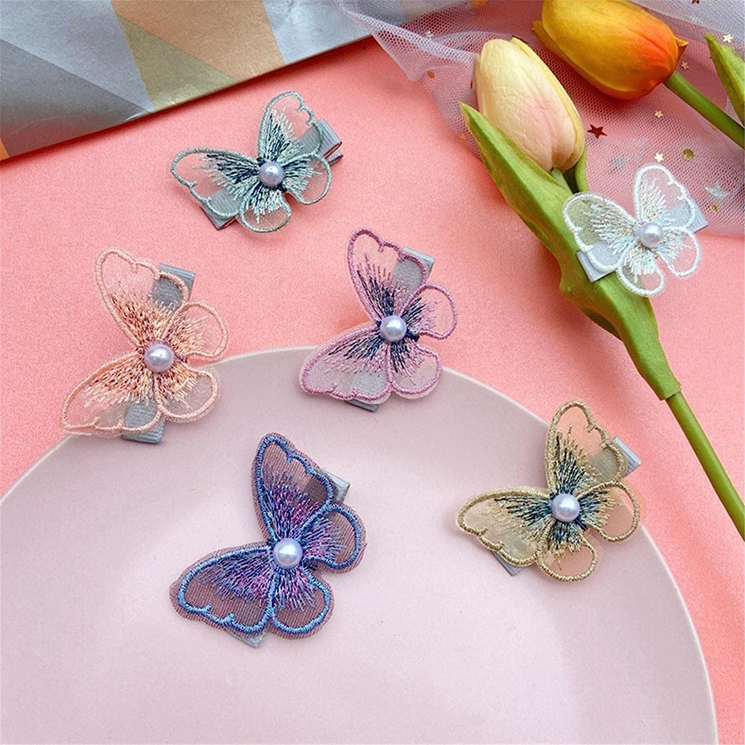 Butterfly Chiffon Hair Clips Beaded Hair Pins Hair Accessories Girls Kids