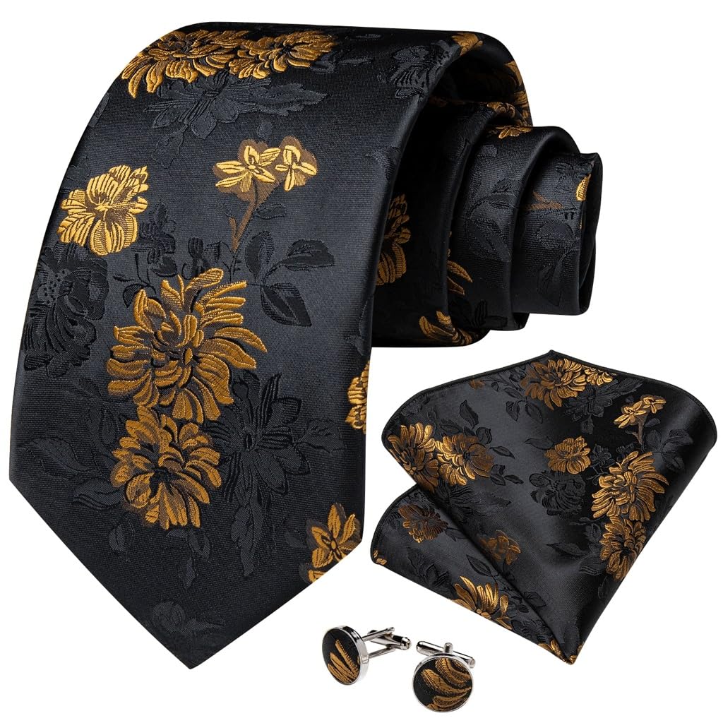 Men Silk Bow Tie Set with Necktie Pocket Square Cufflinks
