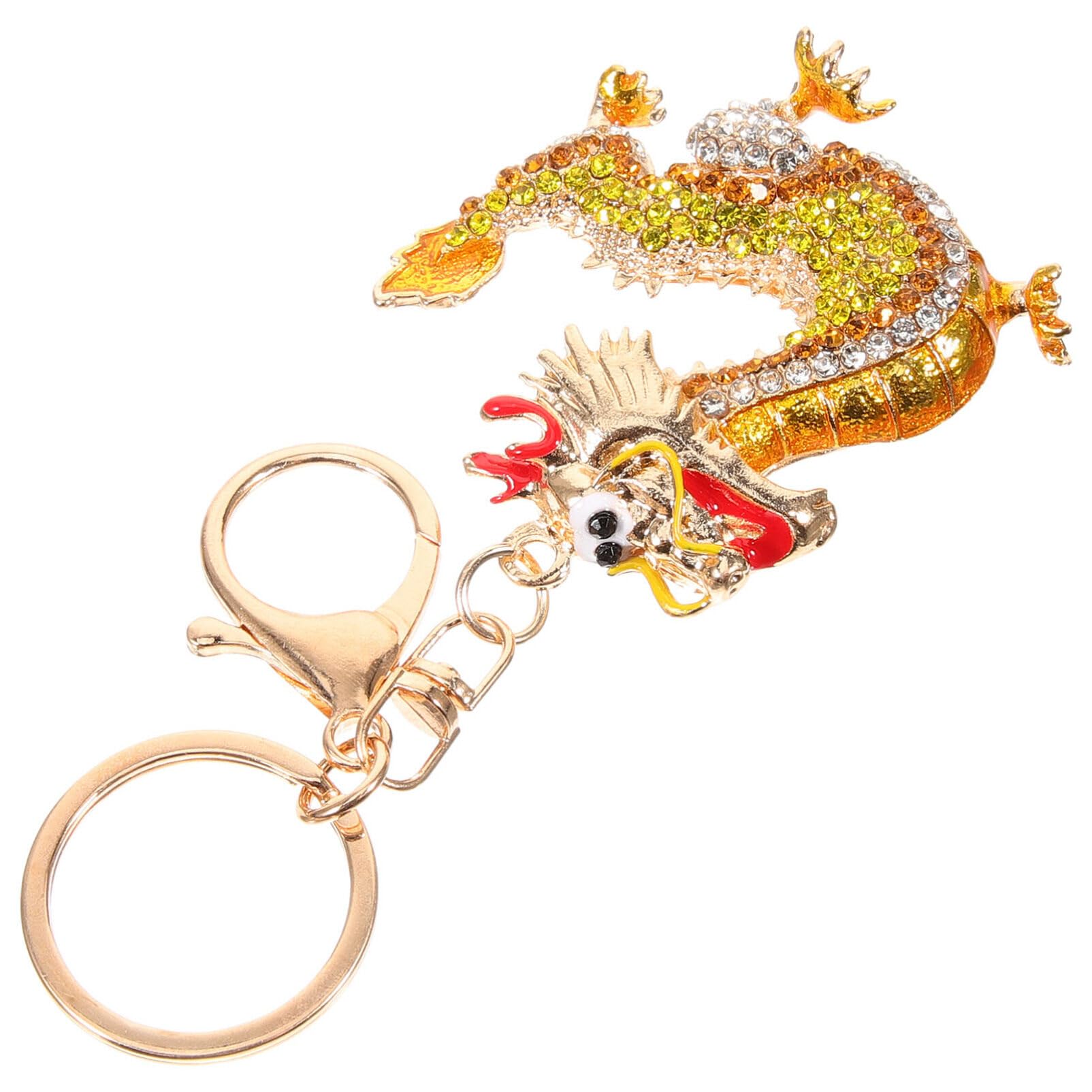 Rhinestone Zodiac Dragon Keychain Feng Shui Luck Wealth Charm