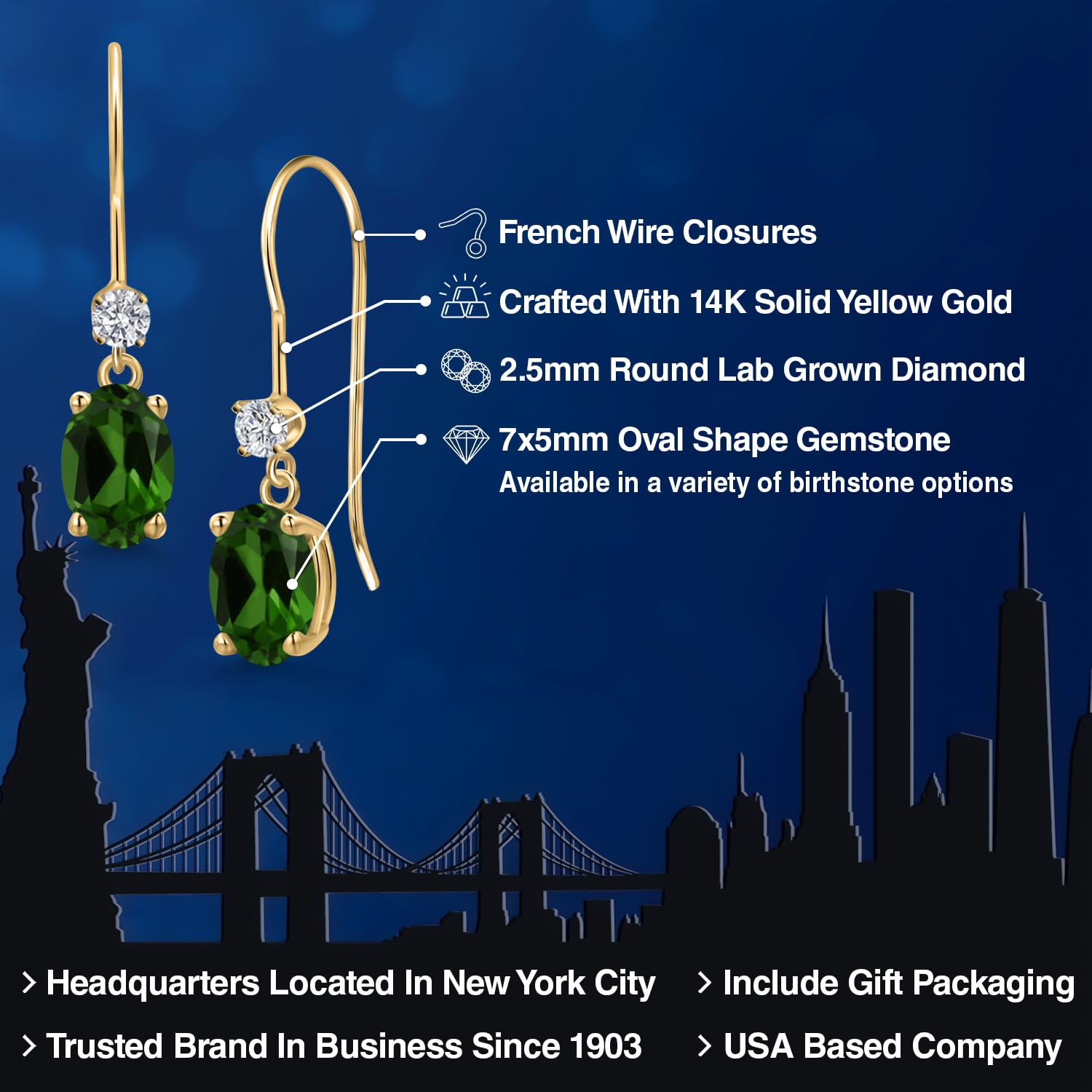 14K Yellow Gold Green Diopside Lab Diamond Oval Earrings