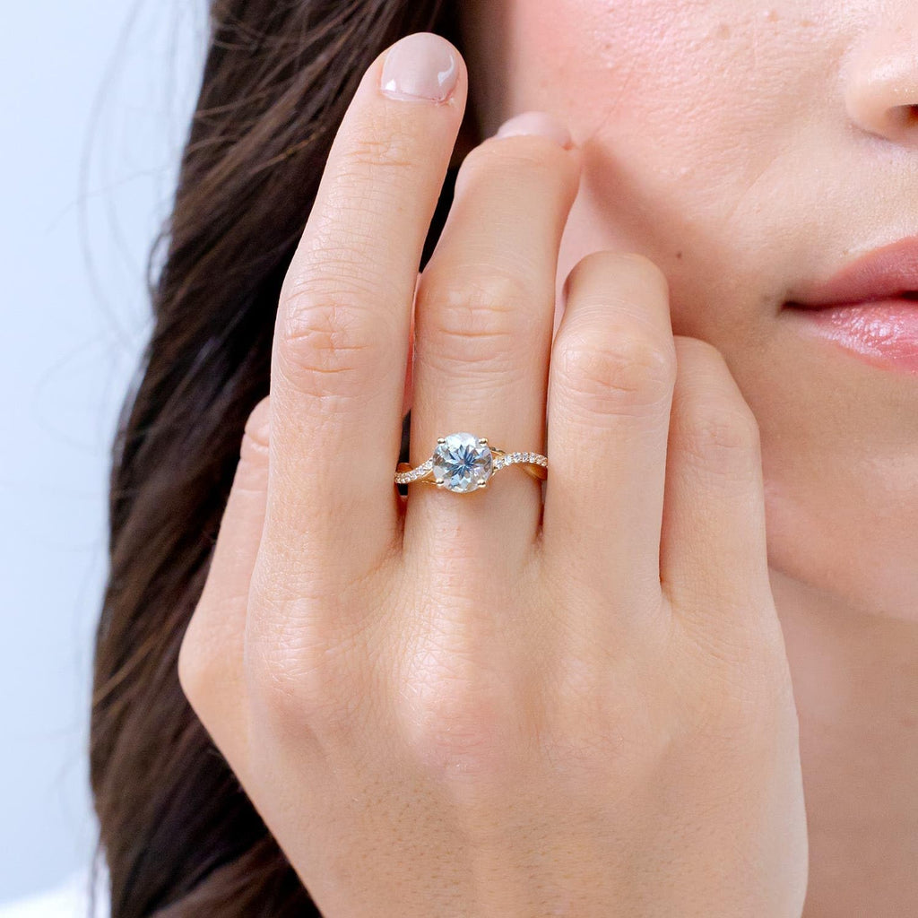 14K Gold Aquamarine Twisted Split Shank Ring