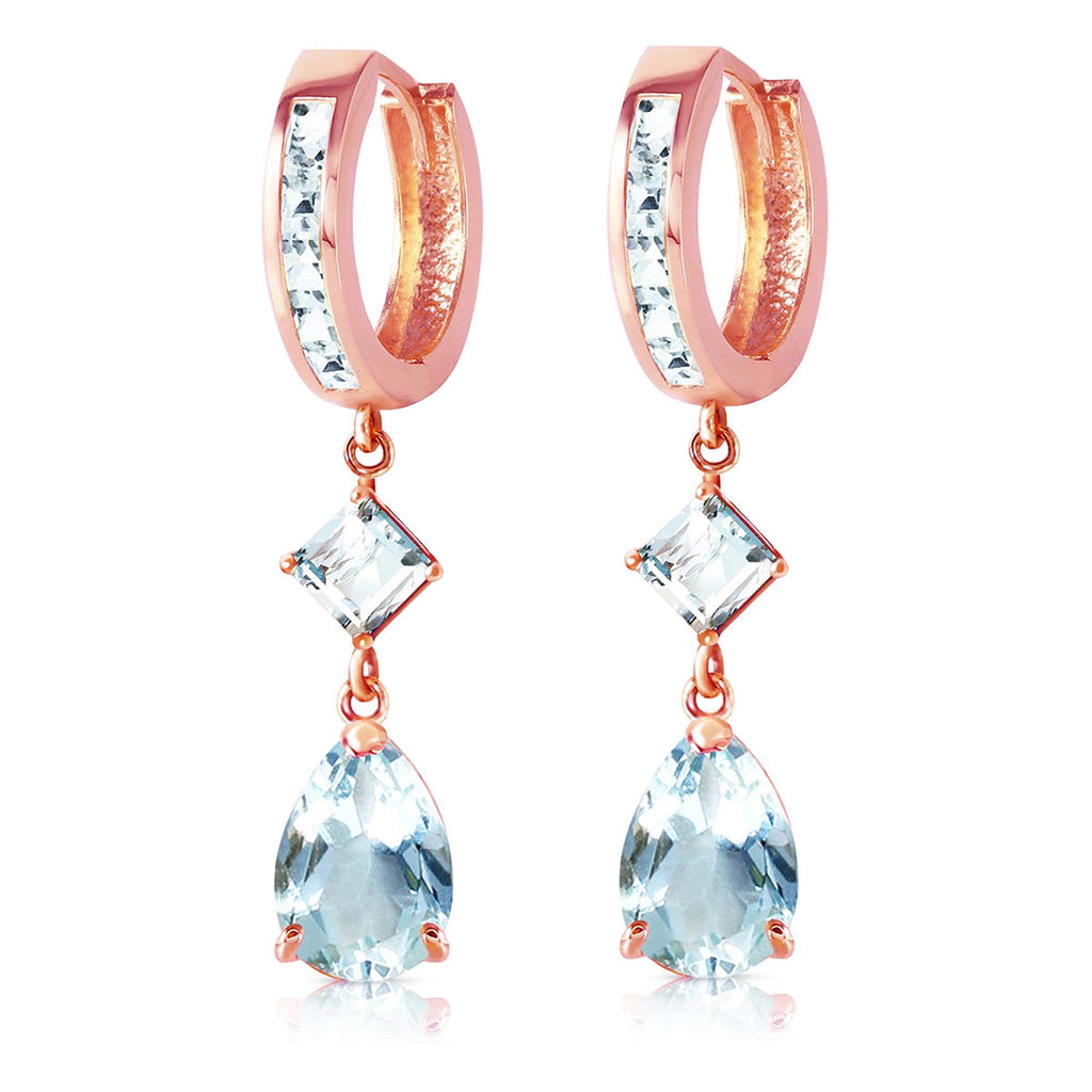 14K Yellow Gold Natural Aquamarine Huggie Hoop Earrings