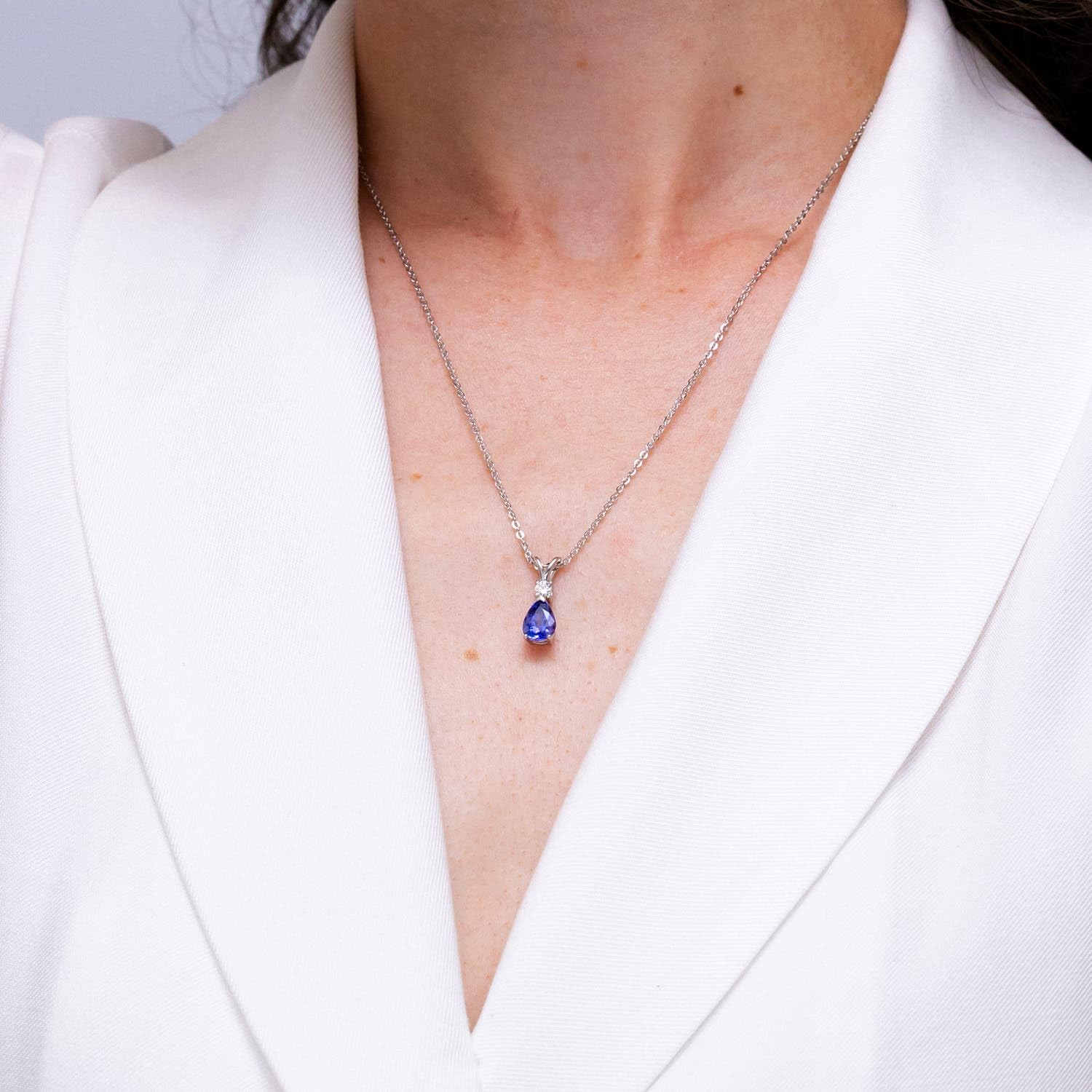 14K Gold Natural Tanzanite Teardrop Pendant with Diamond