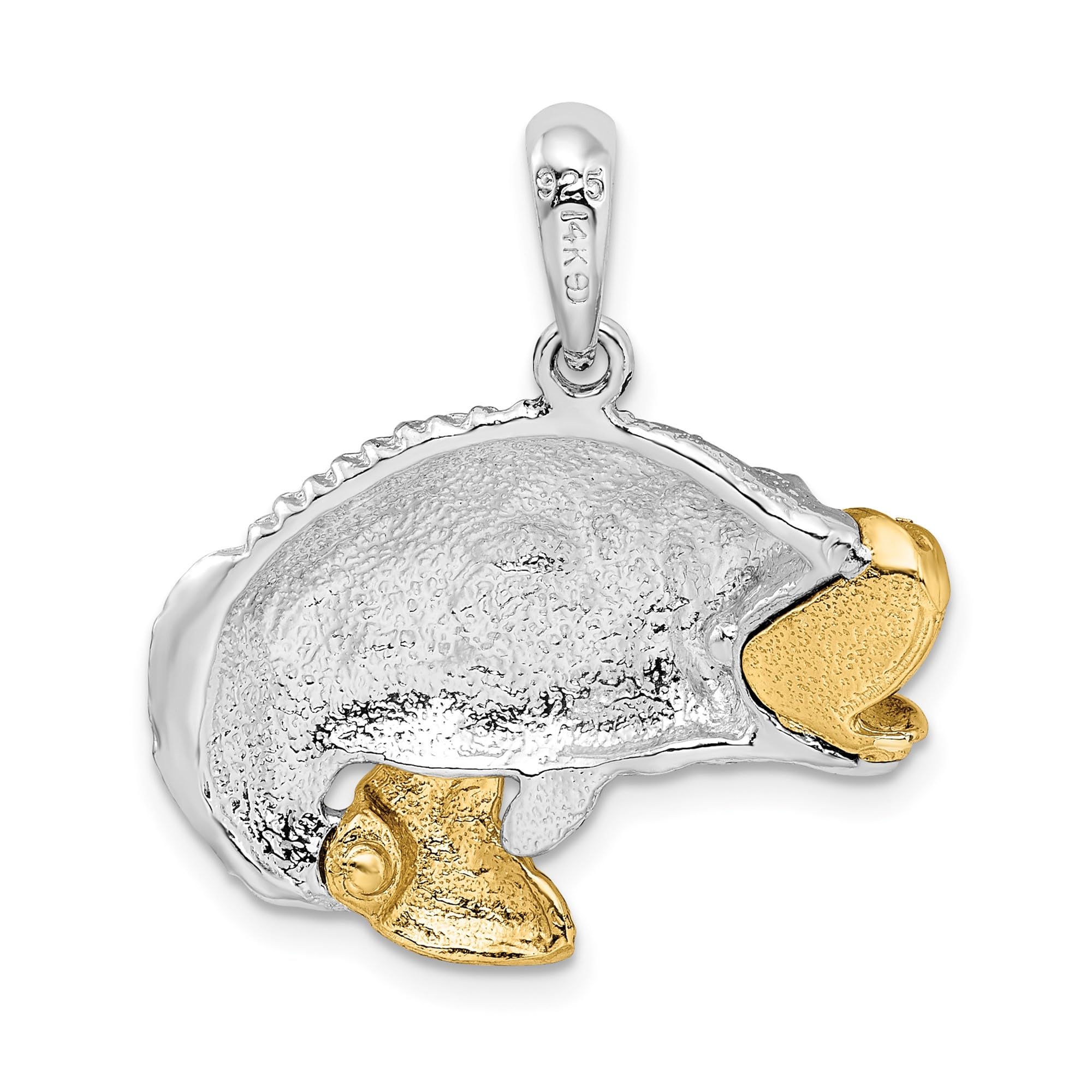Two Tone Silver 14K Gold Bass Pendant Necklace Fish Charm Angler Jewelry