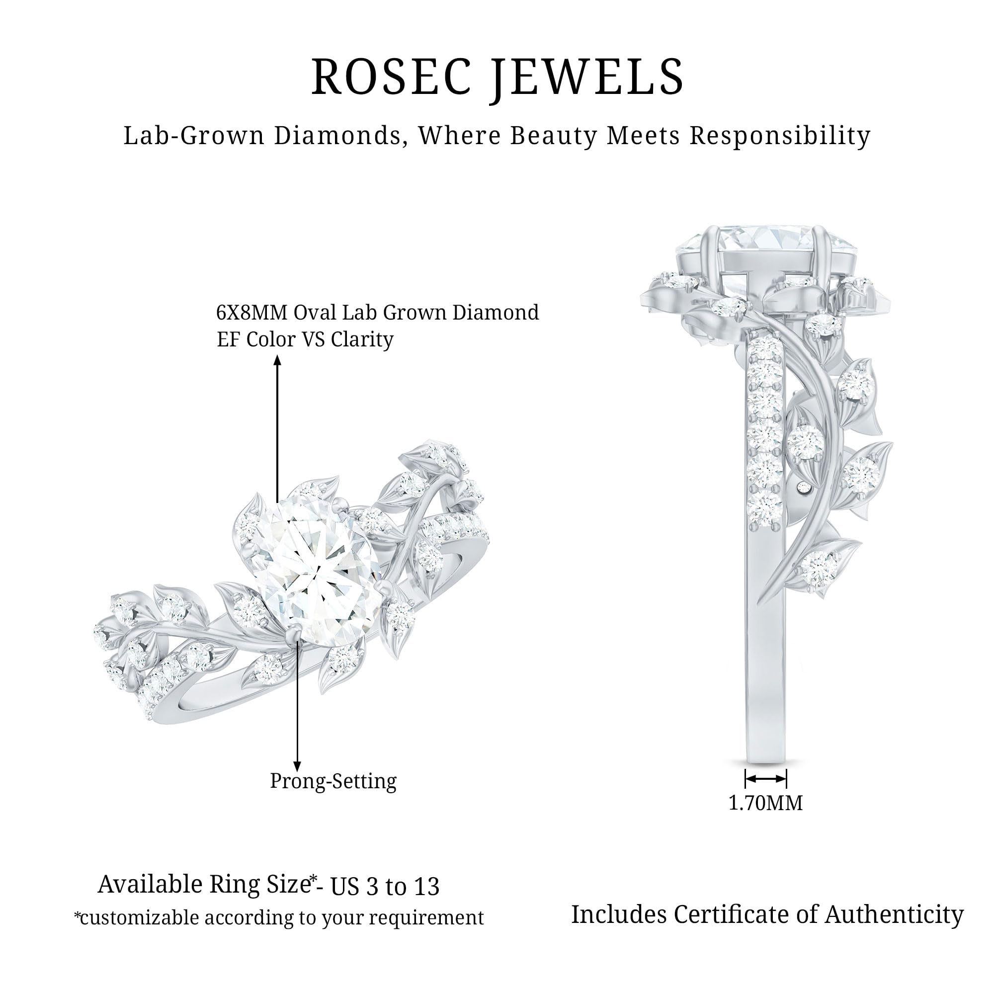 1.5 Carat Lab Grown Oval Diamond Engagement Ring EF VS Women