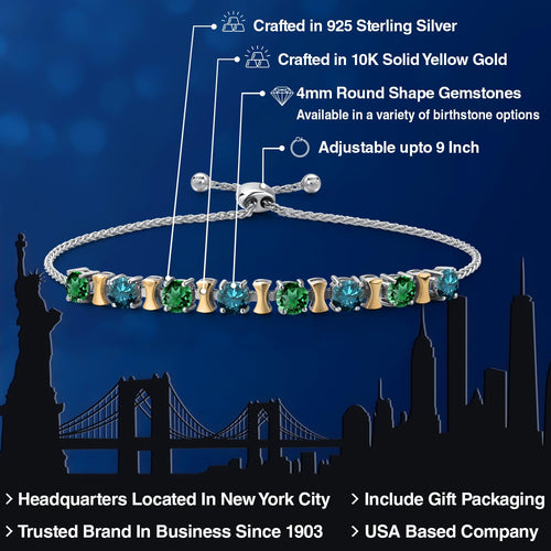 10K Gold 925 Silver Green Nano Emerald Blue Diamond Bracelet 9 Inch