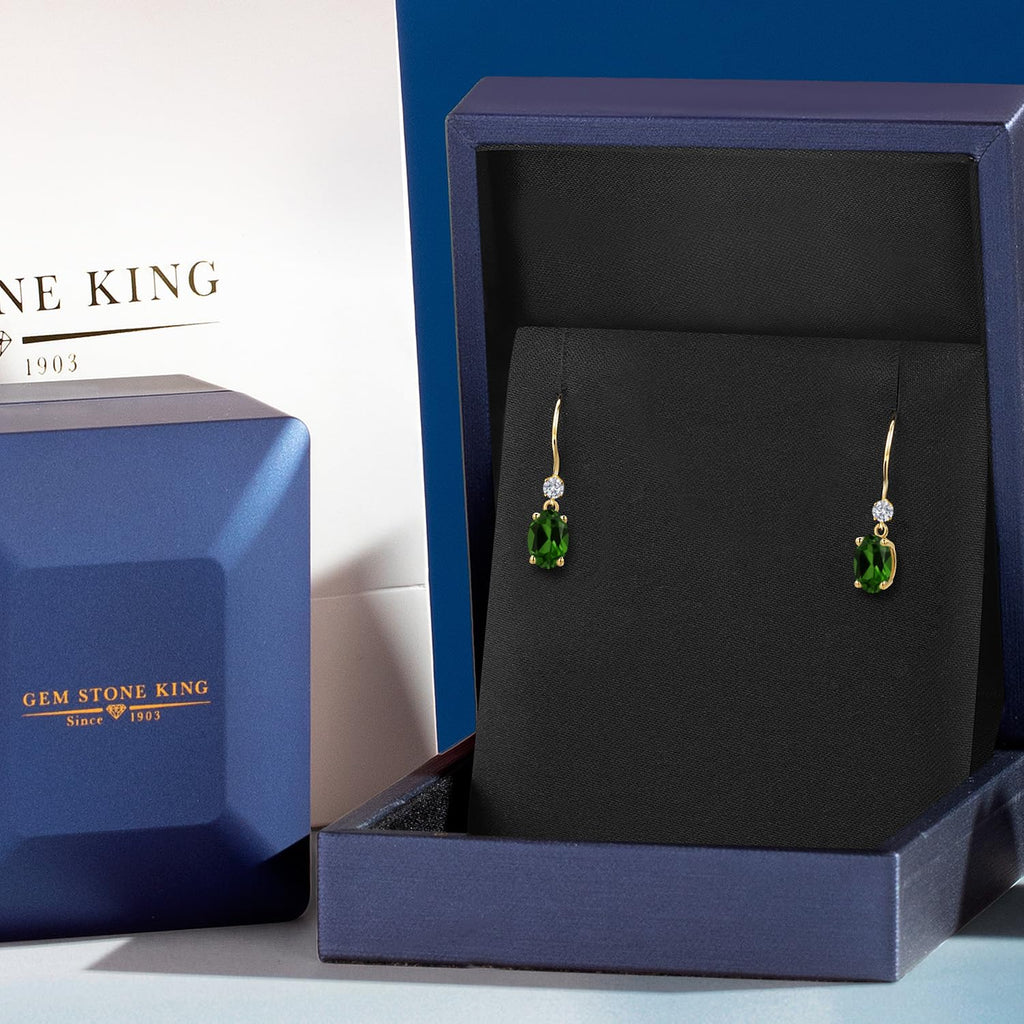 14K Yellow Gold Green Diopside Lab Diamond Oval Earrings