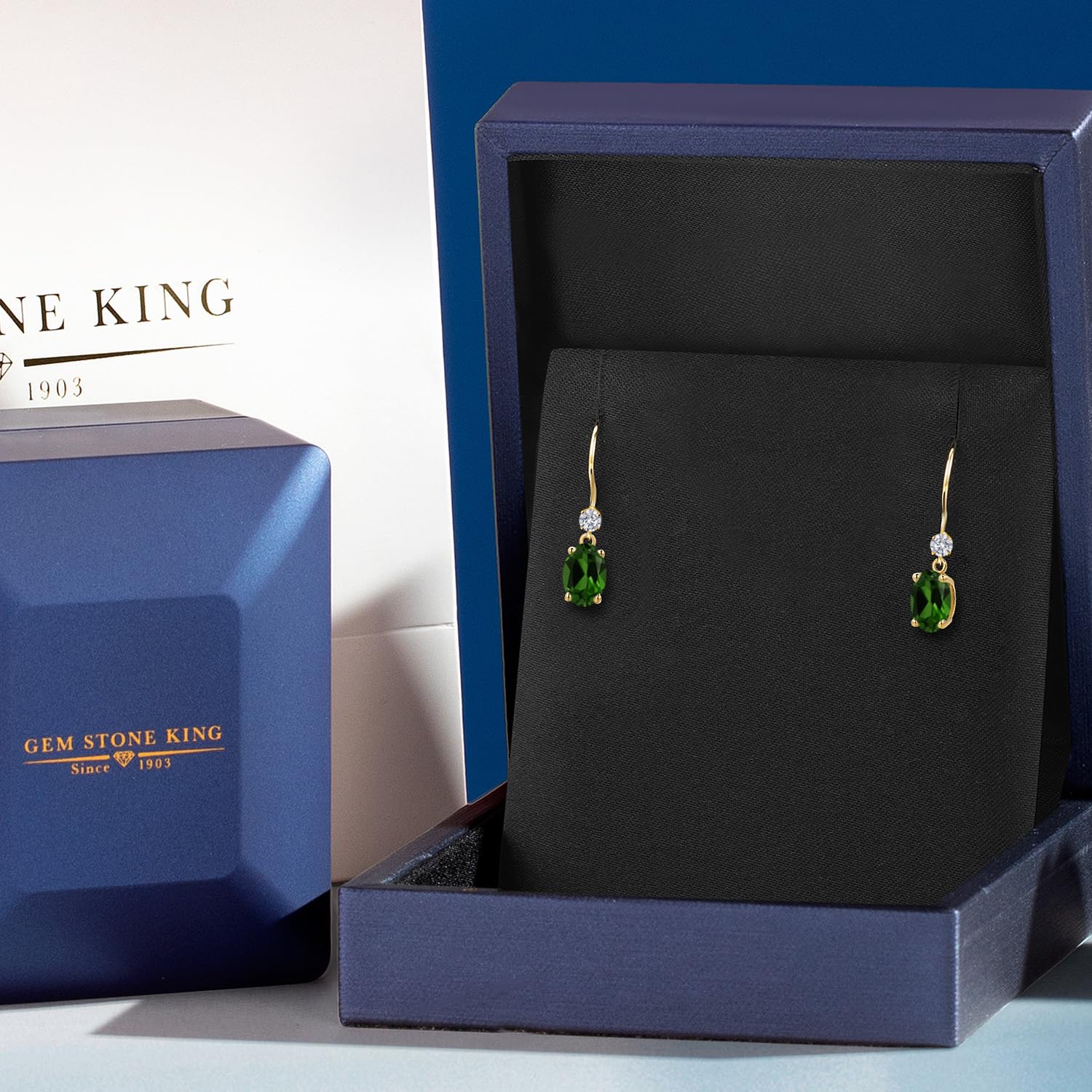 14K Yellow Gold Green Diopside Lab Diamond Oval Earrings