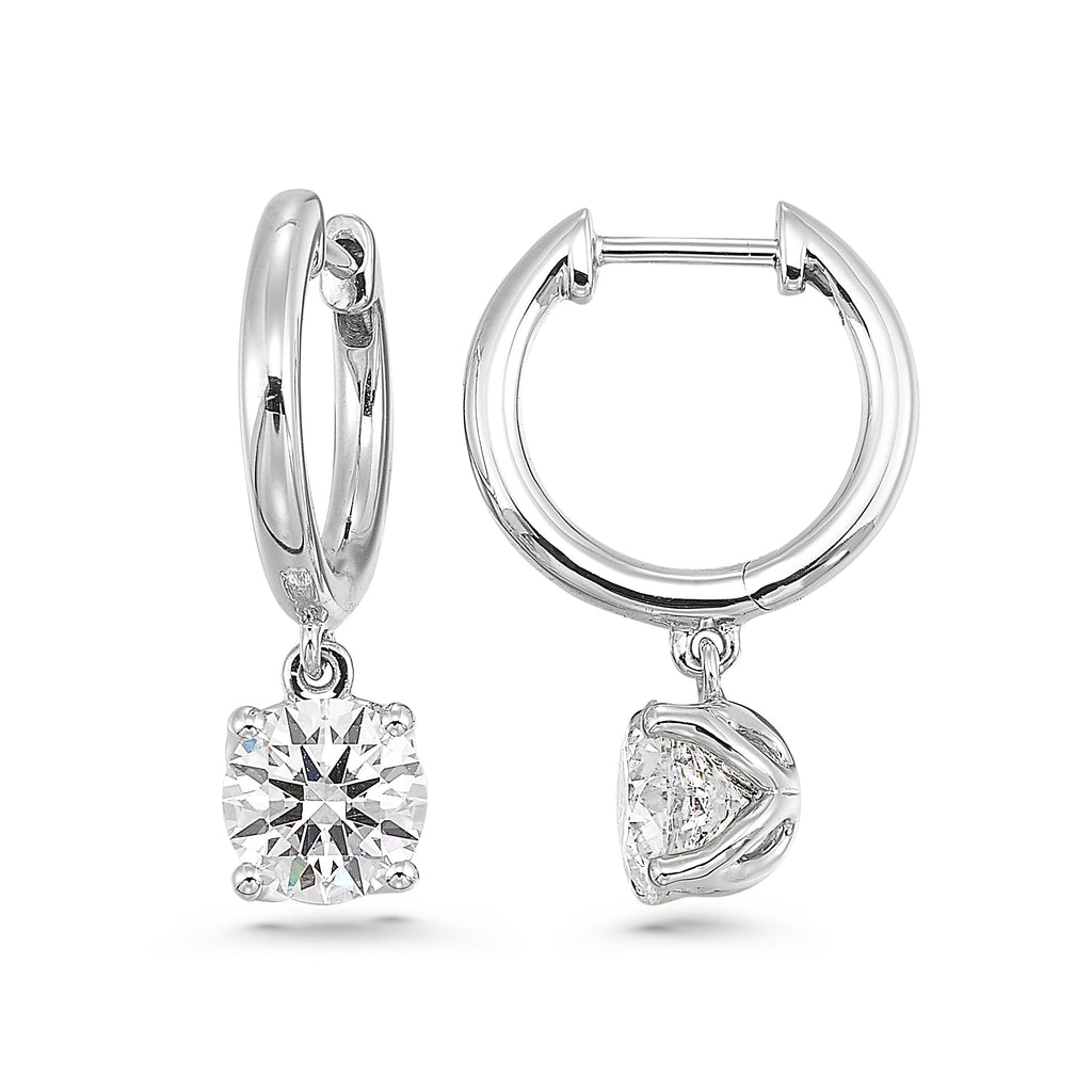 14K Gold Lab Diamond Huggie Drop Hoop Earrings
