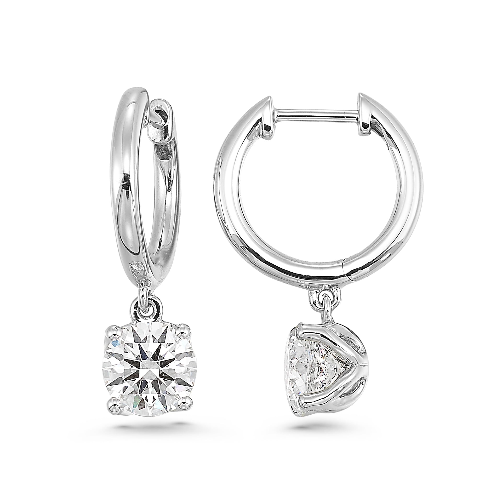 14K Gold Lab Diamond Huggie Drop Hoop Earrings