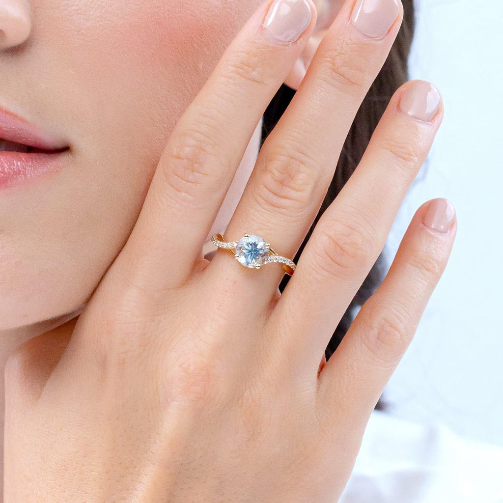 14K Gold Aquamarine Twisted Split Shank Ring