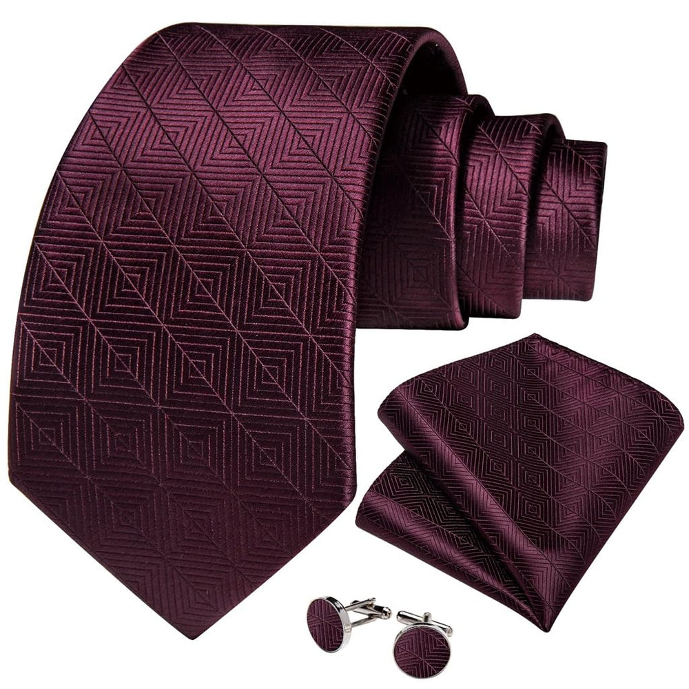Men Silk Bow Tie Set with Pocket Square Cufflinks