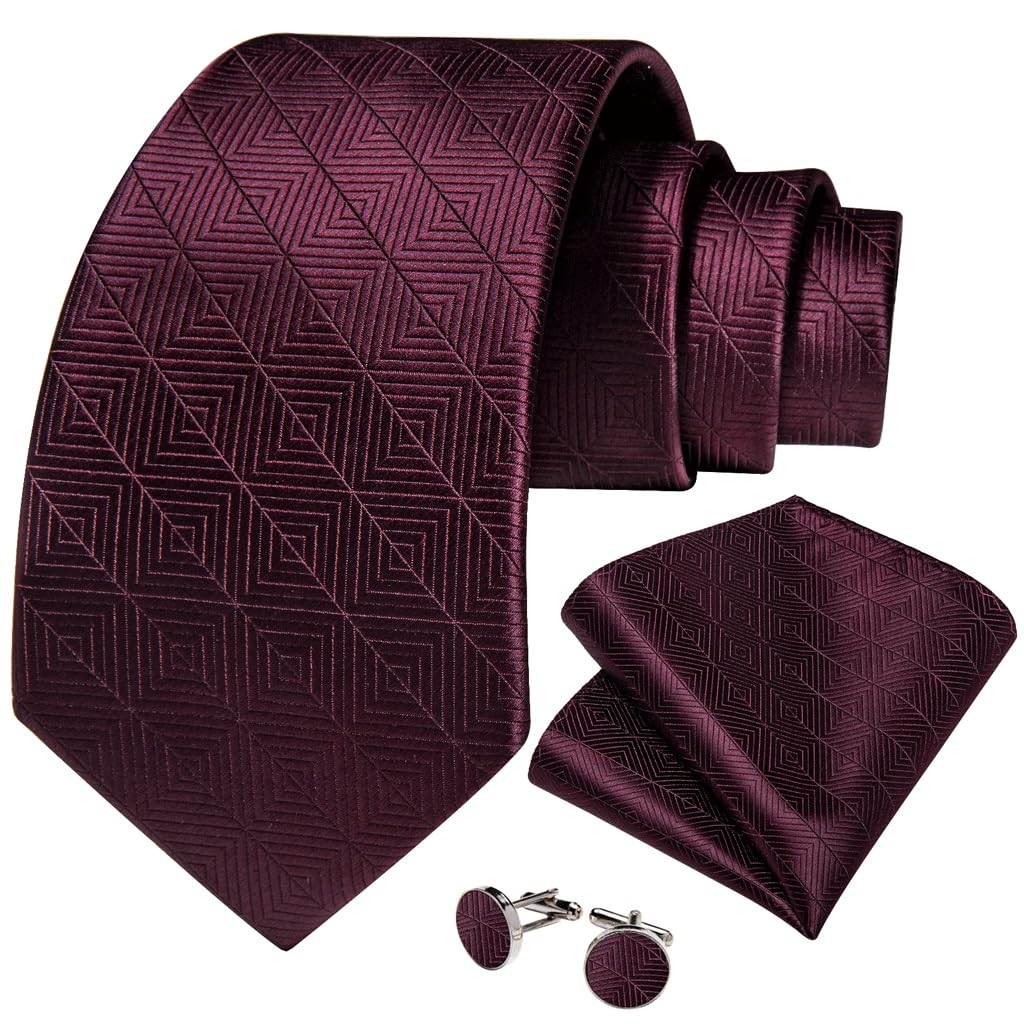 Men Silk Bow Tie Set with Pocket Square Cufflinks