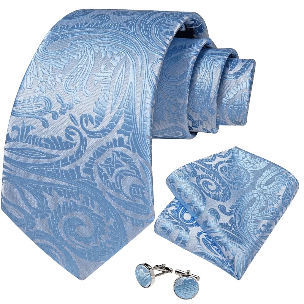 Men Silk Tie Set Bow Tie Necktie Pocket Square Cufflinks