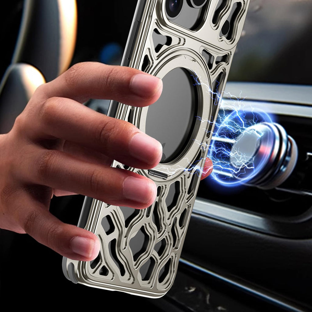 Metal iPhone 17 Case Aluminum Heat Dissipation Magnetic Ring Shockproof Cover