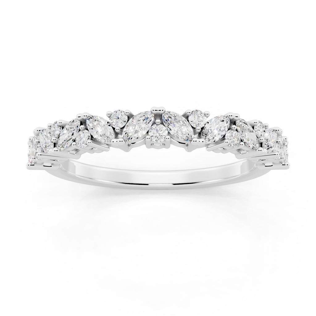 14K Gold Round Marquise Diamond Half Eternity Band