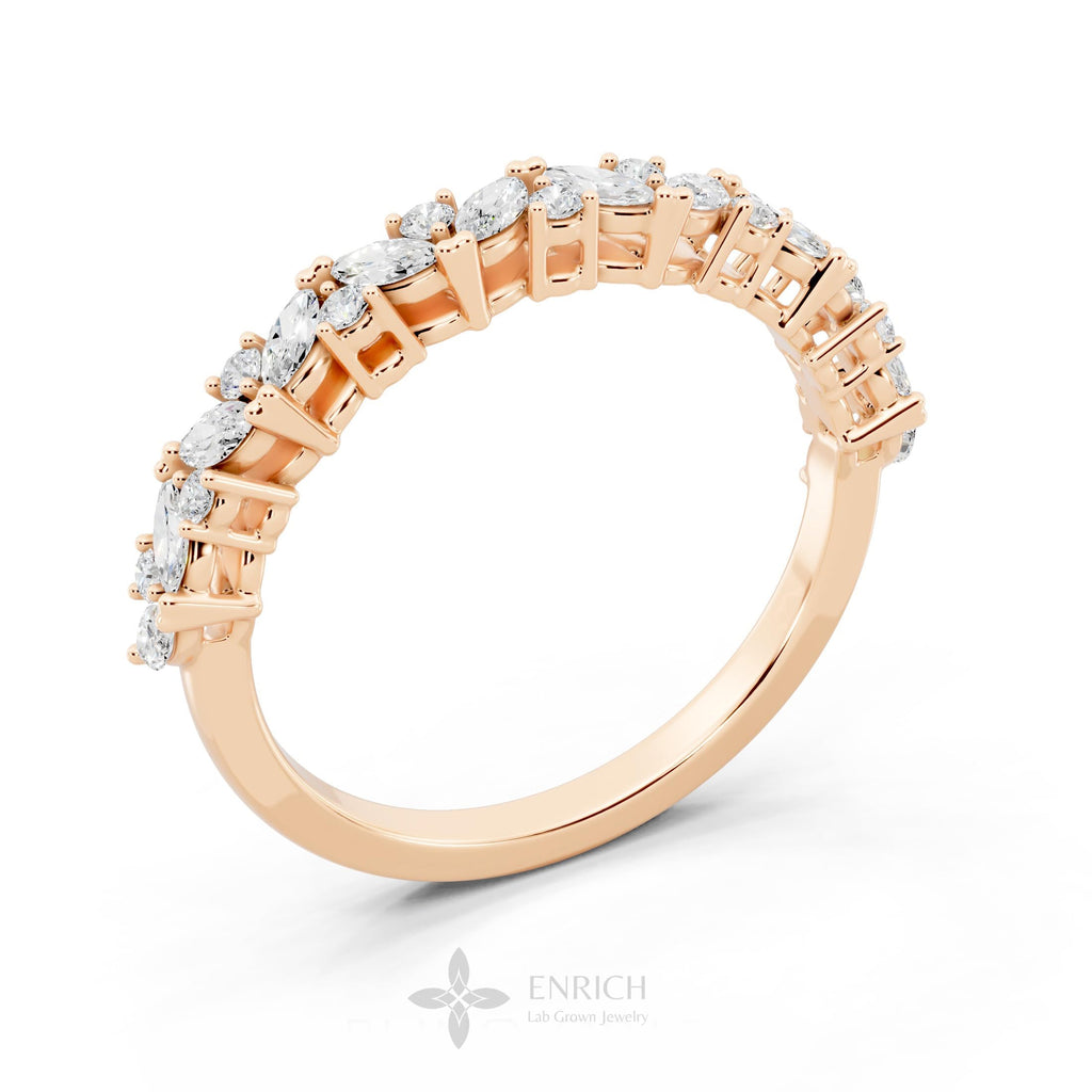 14K Gold Round Marquise Diamond Half Eternity Band