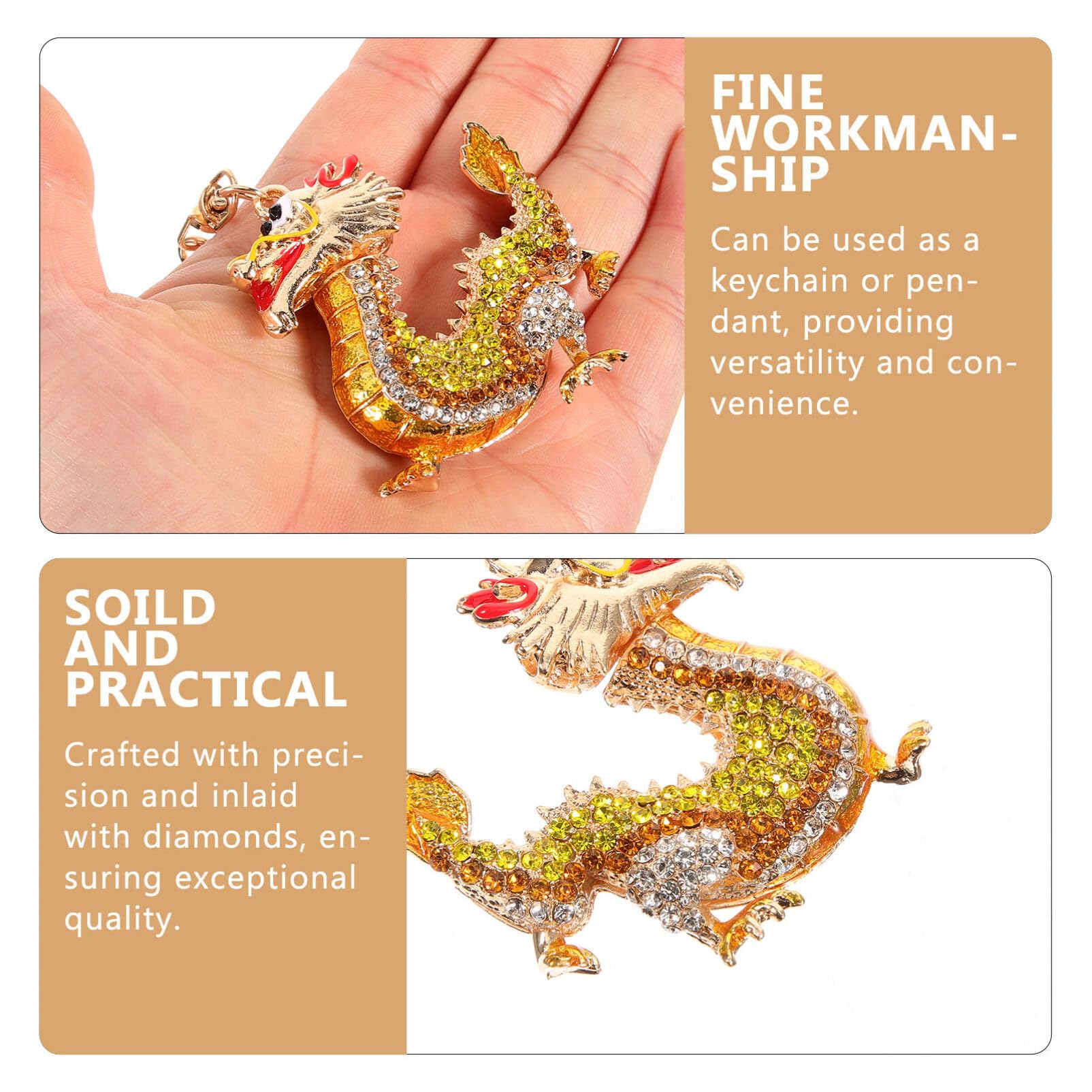 Rhinestone Zodiac Dragon Keychain Feng Shui Luck Wealth Charm