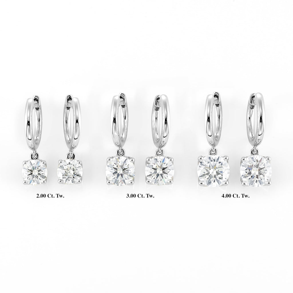 14K Gold Lab Diamond Huggie Drop Hoop Earrings