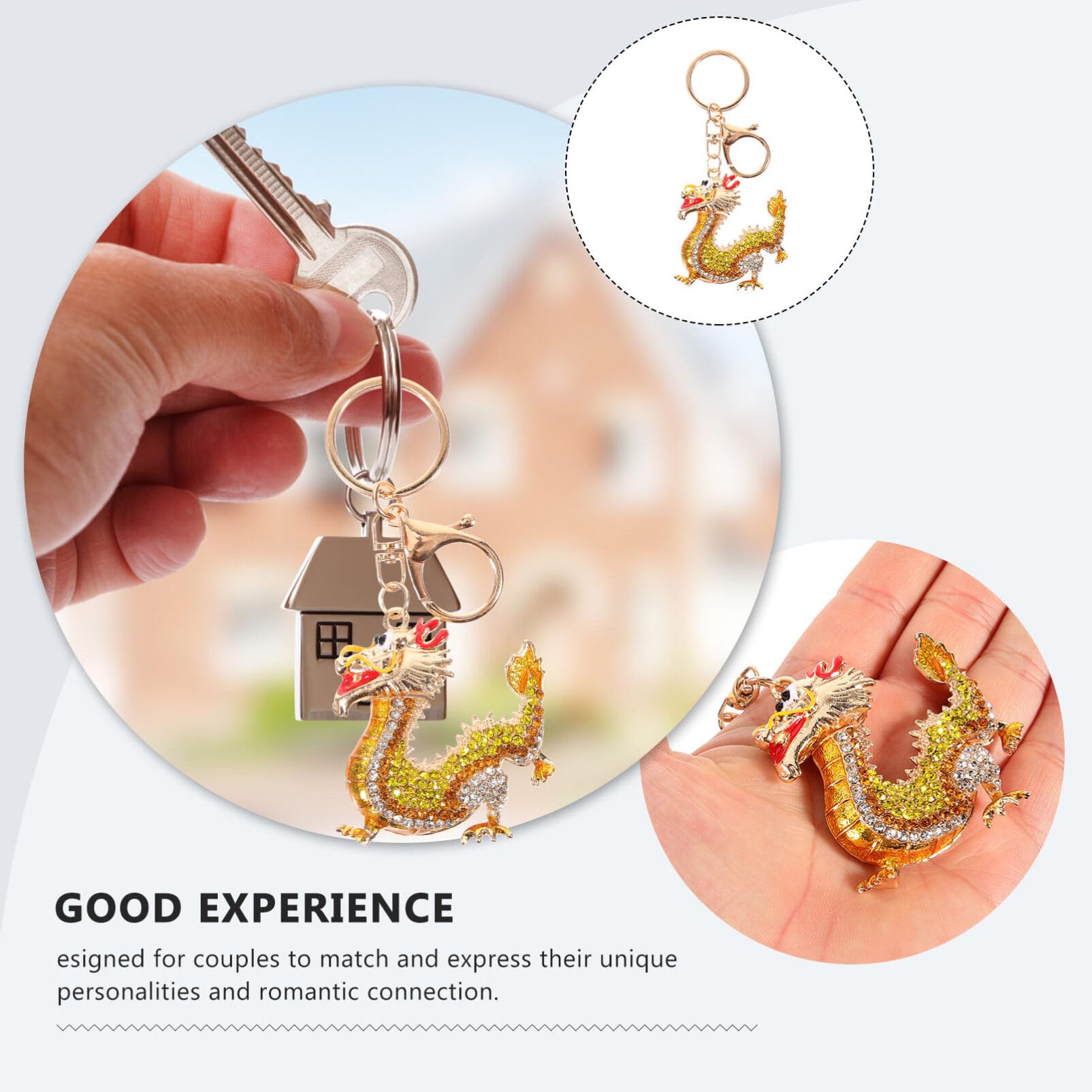 Rhinestone Zodiac Dragon Keychain Feng Shui Luck Wealth Charm