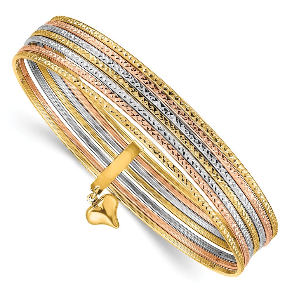 14K Tri Color Gold Thin Stackable Bangle Set of 7