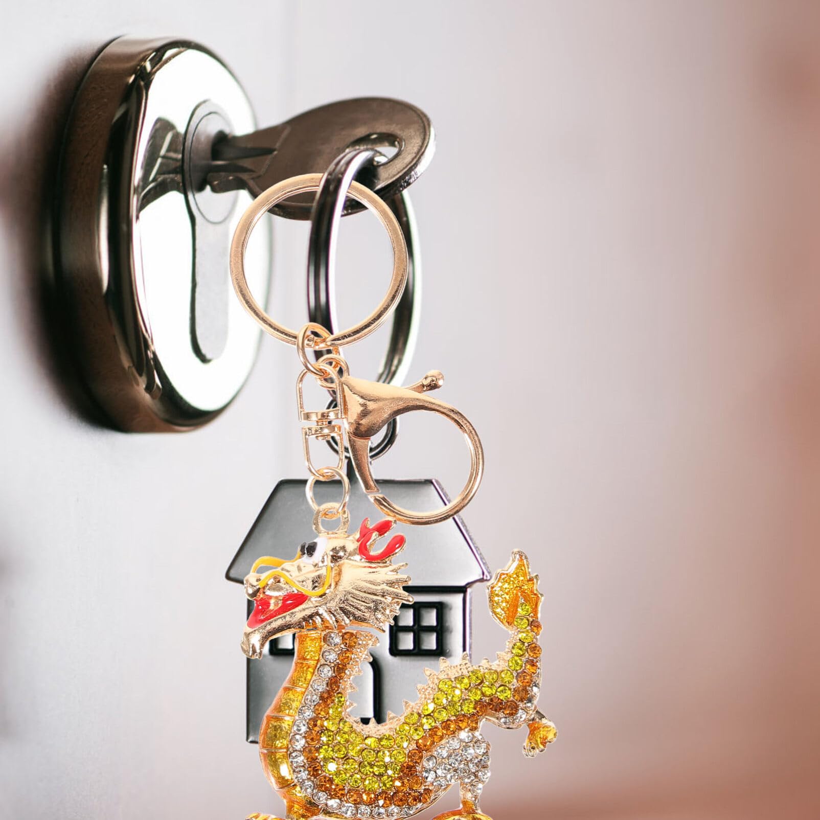 Rhinestone Zodiac Dragon Keychain Feng Shui Luck Wealth Charm