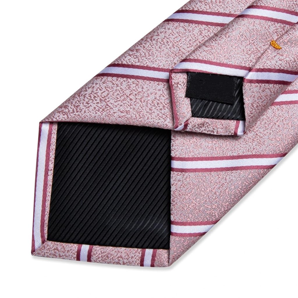 Men Pink Solid Necktie Set with Pocket Square Cufflinks