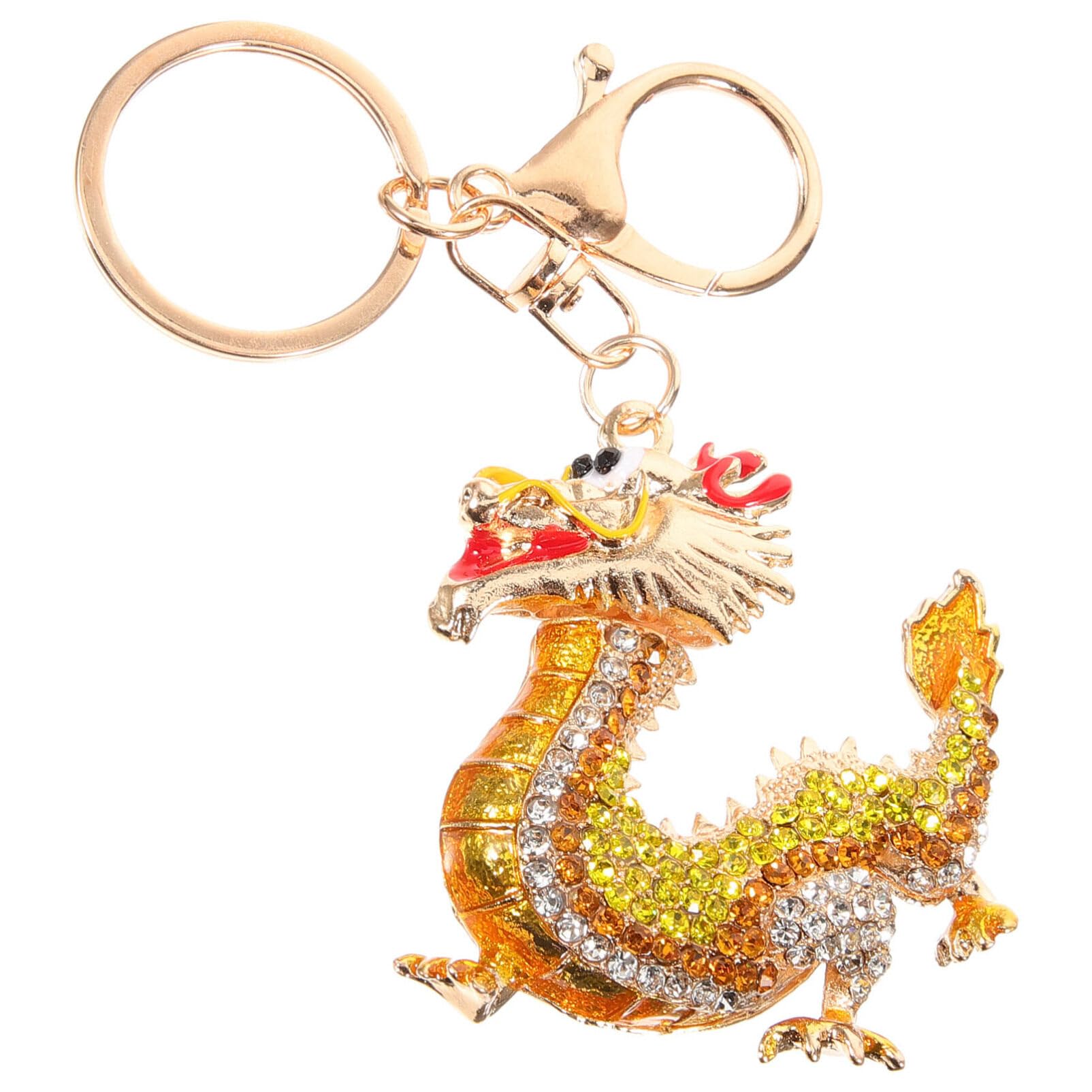 Rhinestone Zodiac Dragon Keychain Feng Shui Luck Wealth Charm