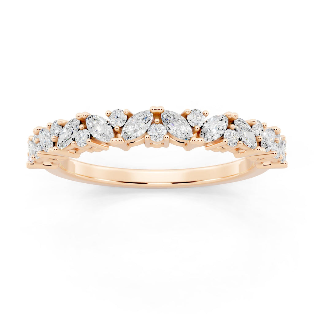 14K Gold Round Marquise Diamond Half Eternity Band