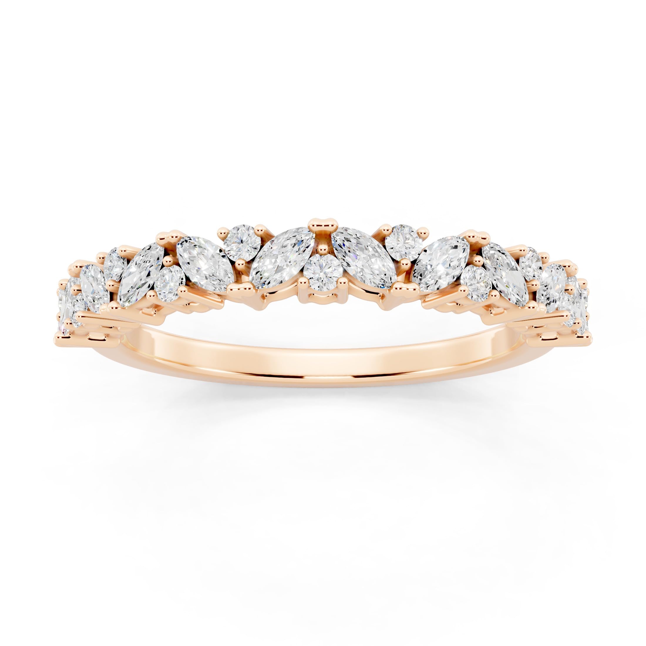 14K Gold Round Marquise Diamond Half Eternity Band