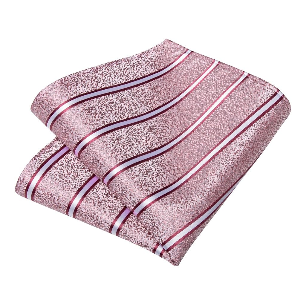 Men Pink Solid Necktie Set with Pocket Square Cufflinks
