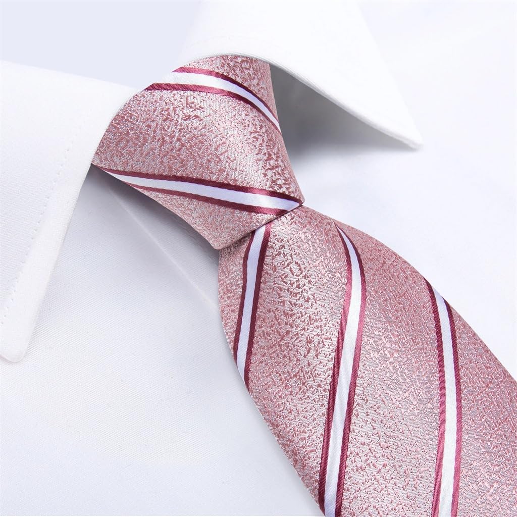 Men Pink Solid Necktie Set with Pocket Square Cufflinks